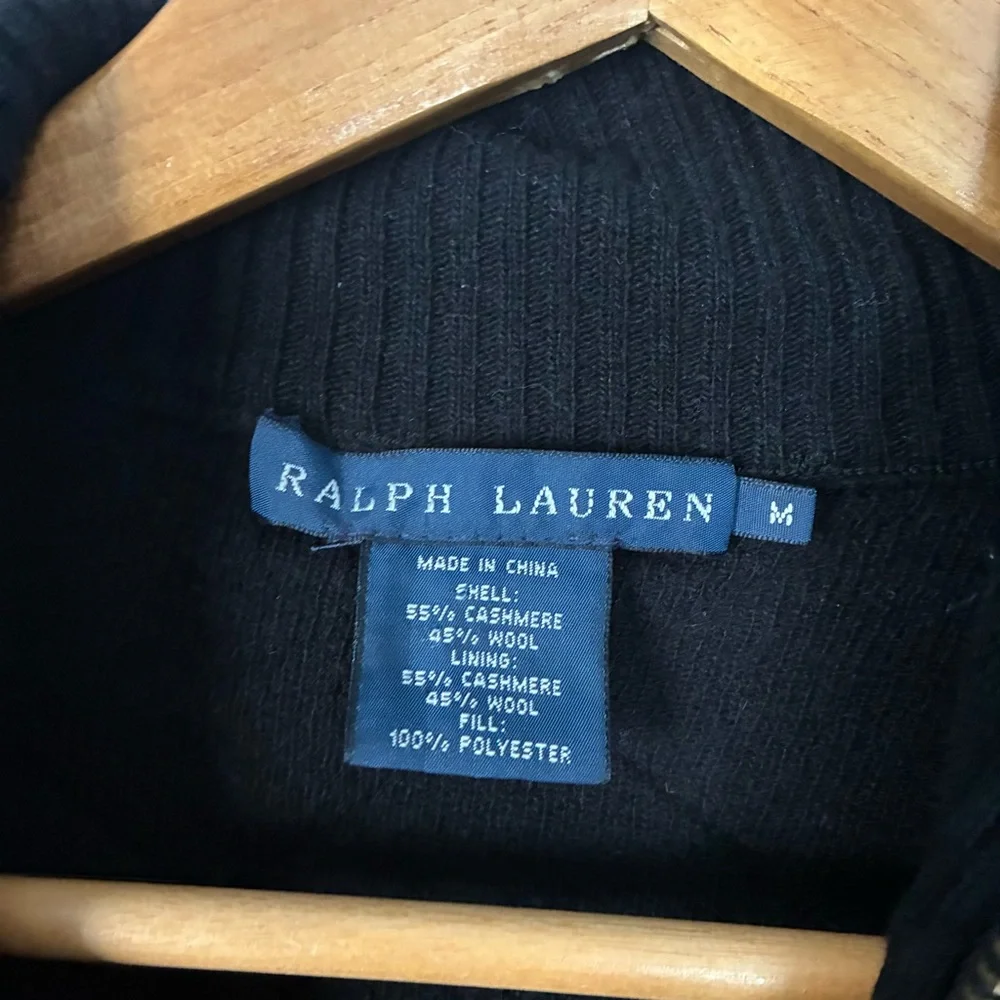 RALPH LAUREN Vintage women’s cashmere Black Quilted Barn Coat sweater Jacket M
